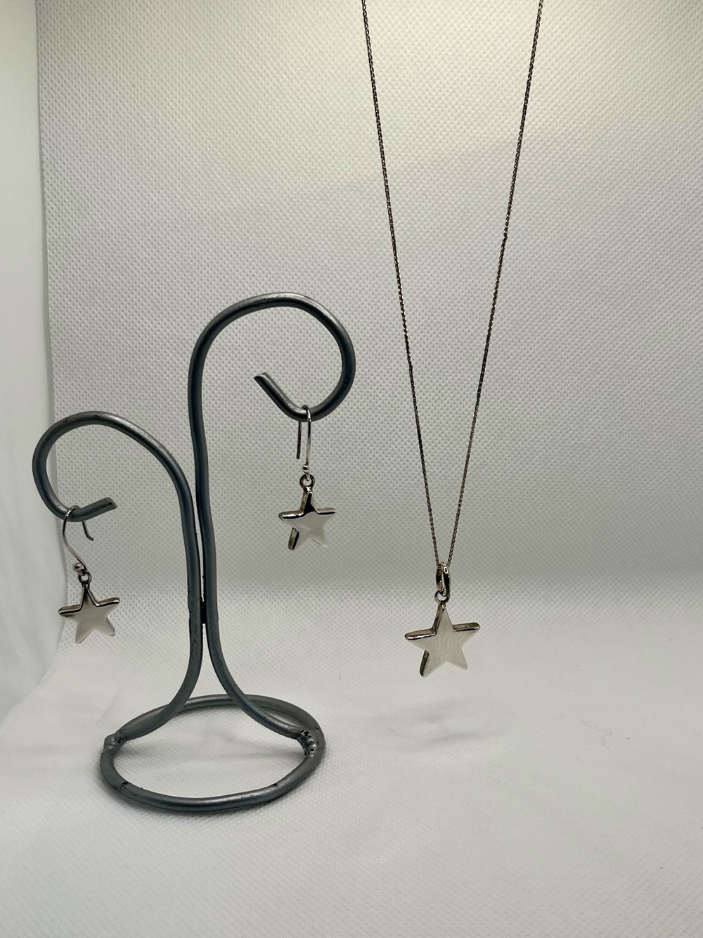 Silver Star Pendant Necklace and Earrings Set from Peru - Women Jewelry